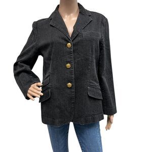 Vtg Lauren Jeans Co. Ralph Lauren Black-Piping Equestrian Tailored Blazer 12